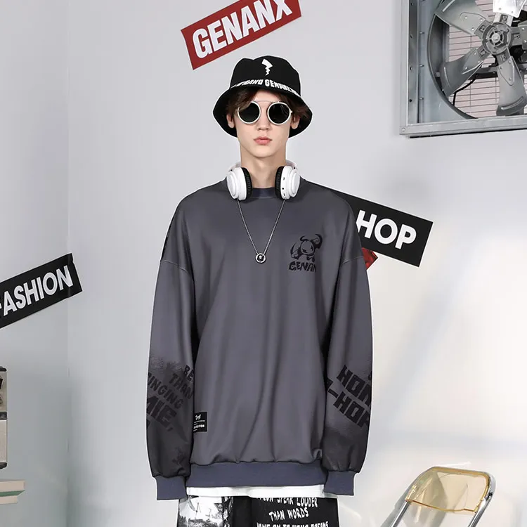 GENANX Crew Neck Loose Fit Sweatshirt Fall Spring Unisex-2