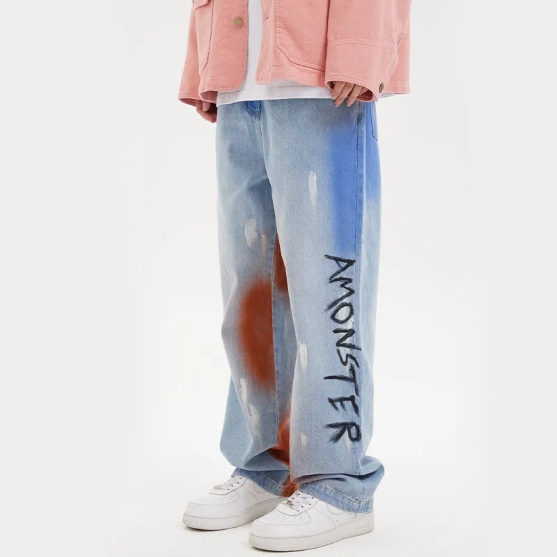 AMONSTER Straight Thin Jeans Unisex Blue-4