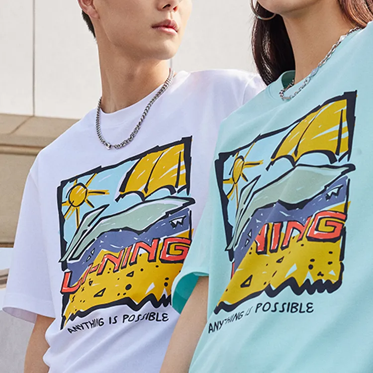 LiNing Drop Shoulder Sleeve T Shirt Unisex Blue-3