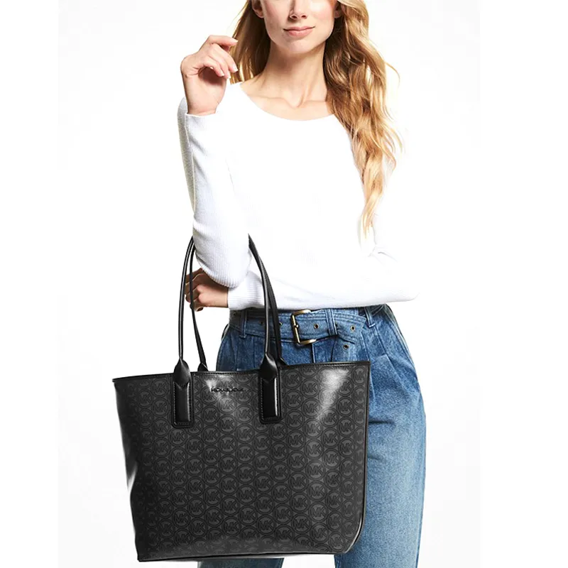 MICHAEL KORS Canvas Tote Bag, Shopping Bag, Shoulder Bag Women's Black-6