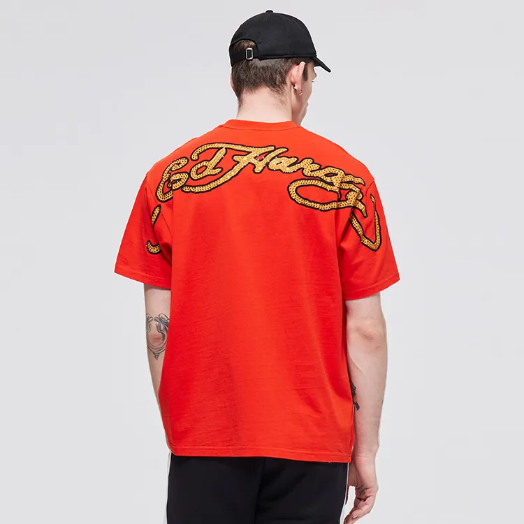 Ed Hardy T Shirts Men Warm Neon Rose Red-3