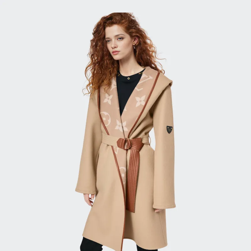 LOUIS VUITTON Belted Double Face Hooded Wrap Coat