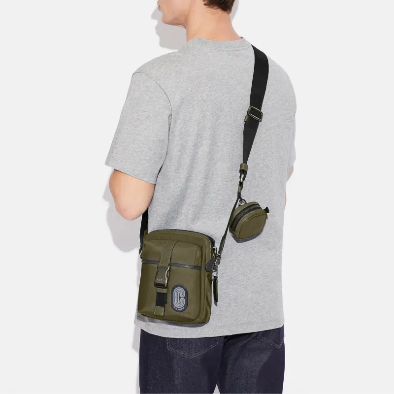 COACH Ma Recycled Nylon Twill With Smooth Calfskin Combo Bag, Shoulder Bag, Crossbody Bag Trumpets Men's Olive Green-4