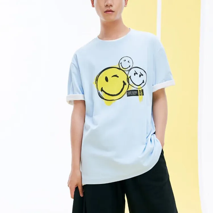 Anta x SMILEYWORLD T Shirt Unisex Cloud Fabric Blue-3