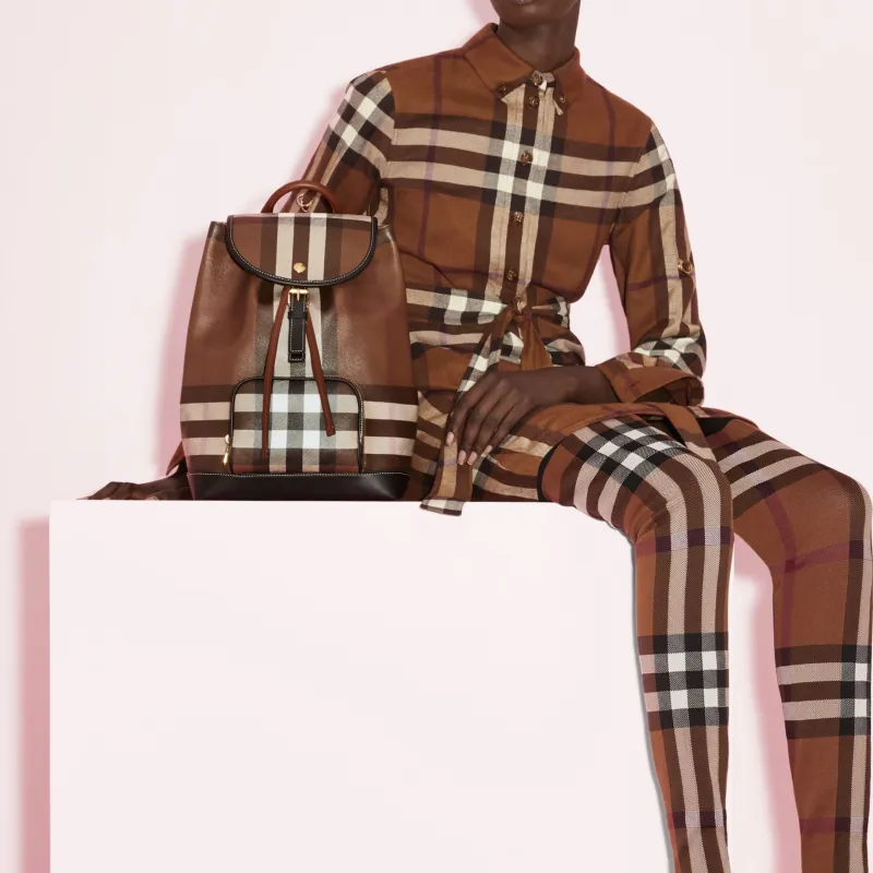 Burberry Cotton With Small Leather Trim Backpack Regular Women's Dark Maple Woody Brown-7