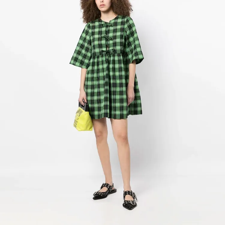 GANNI Short Sleeved Dresses Women's Green-1
