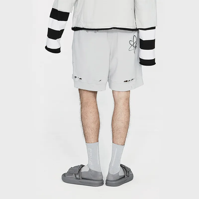 C2H4 Patched Ruin Distressed Sweat Shorts-10