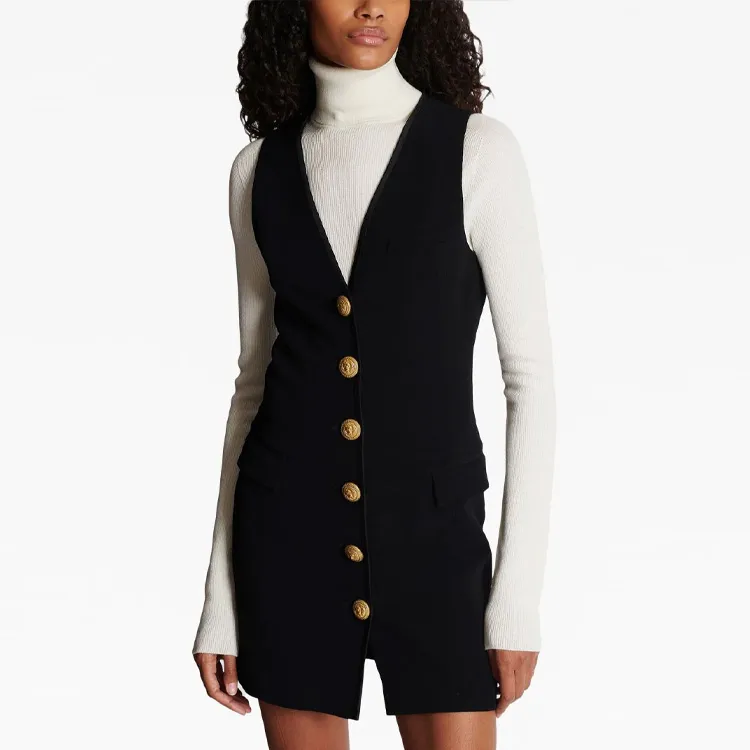 BALMAIN V neck Button front Minidress-4