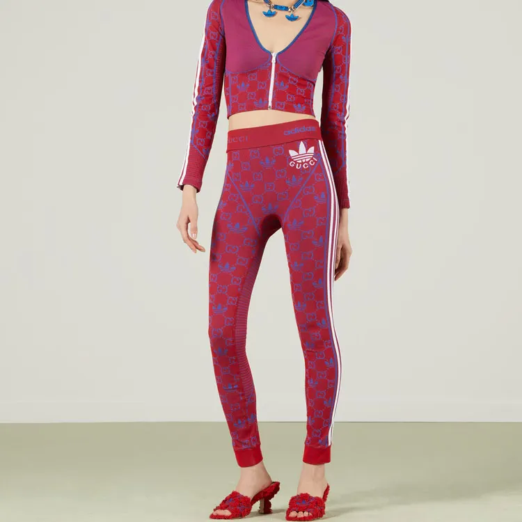 Adidas Originals X GUCCI Knitted Sweatpants Women's Red-3