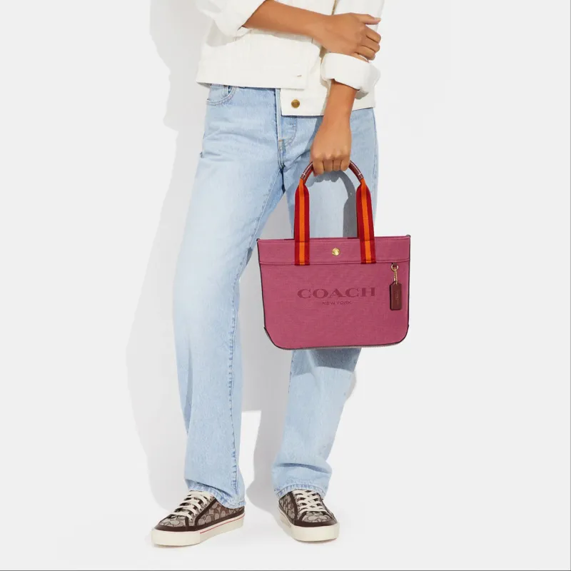 COACH Canvas With Leather Canvas Bag, Tote Bag, Shopping Bag, One Shoulder Handbag Trumpets Women's Fuchsia-3