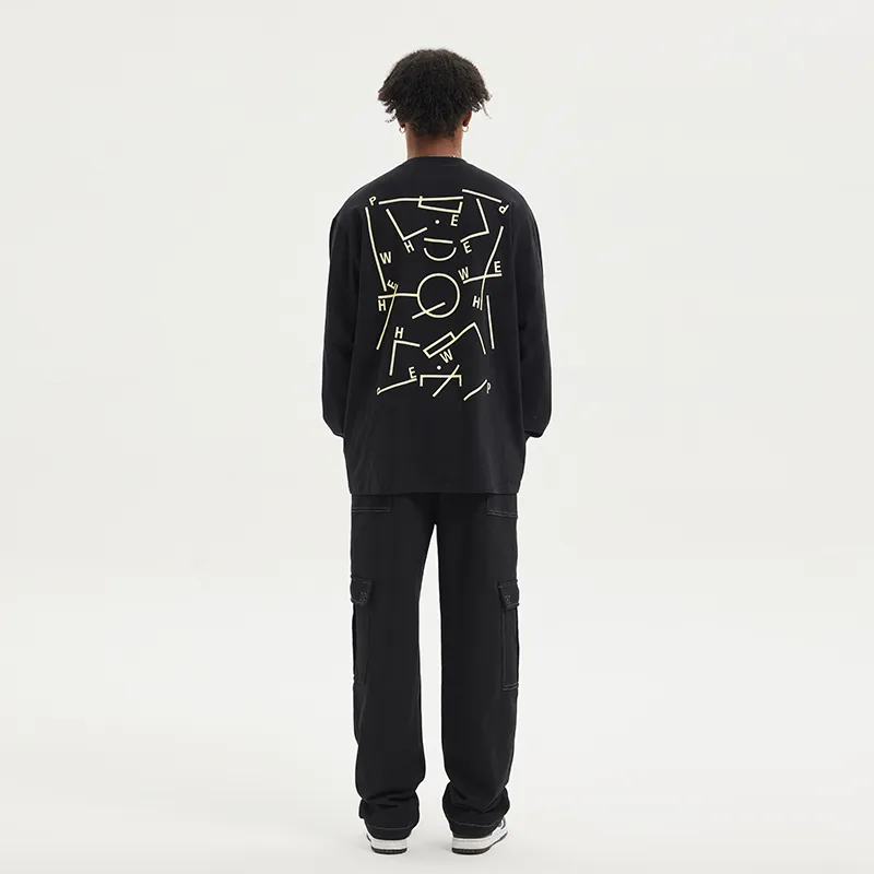Phew Straight Long-Sleeved T-Shirt Unisex Black-2