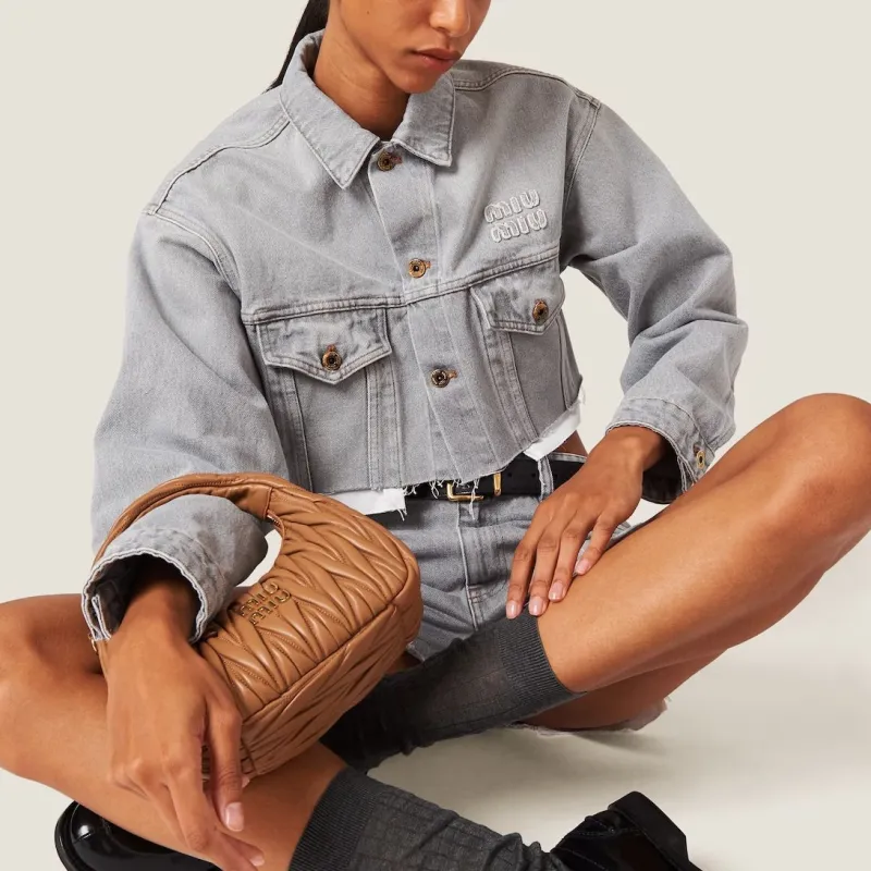 MIU MIU Logo appliqué Cropped Denim Jacket-4