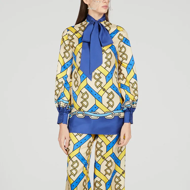 GUCCI Horsebit print Long sleeve Silk Shirt-1