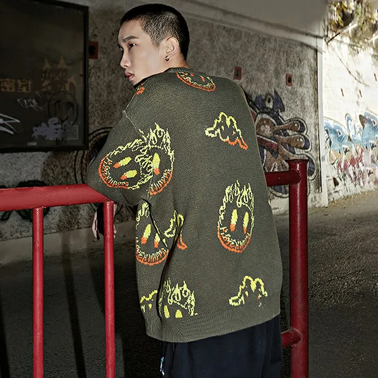 Loose Fit Sweater Unisex Pea Army Green-3