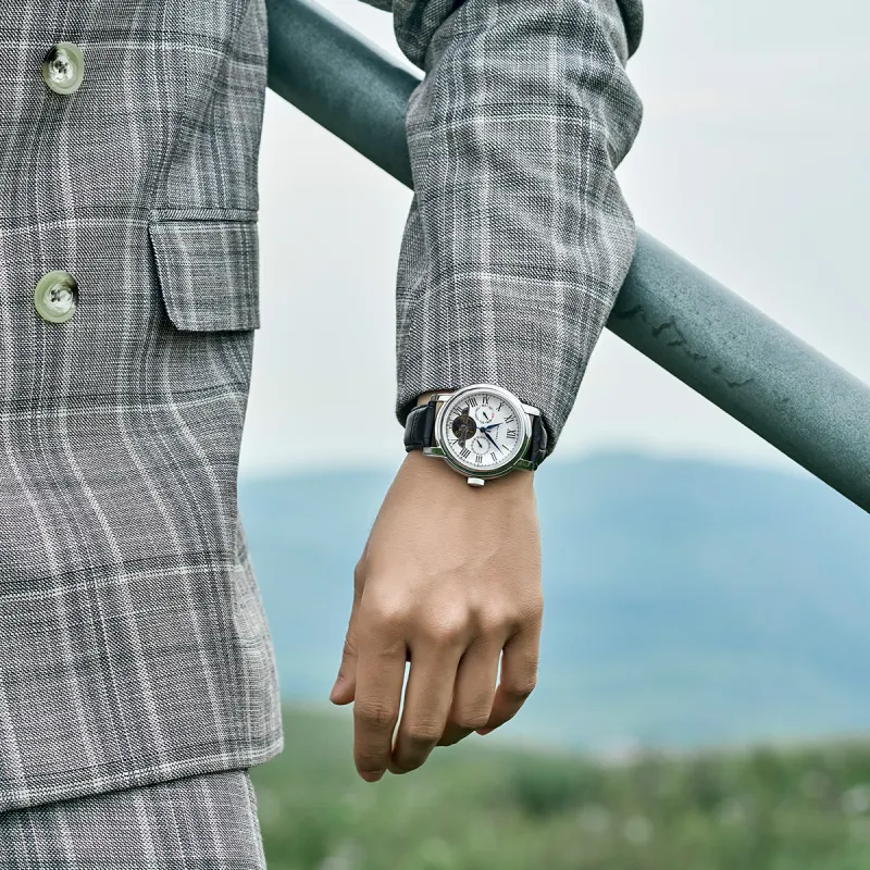 Sea Gull LE BRASSUS Automatic Mechanical Movement Genuine Leather Strap Watch Unisex White Dial-4