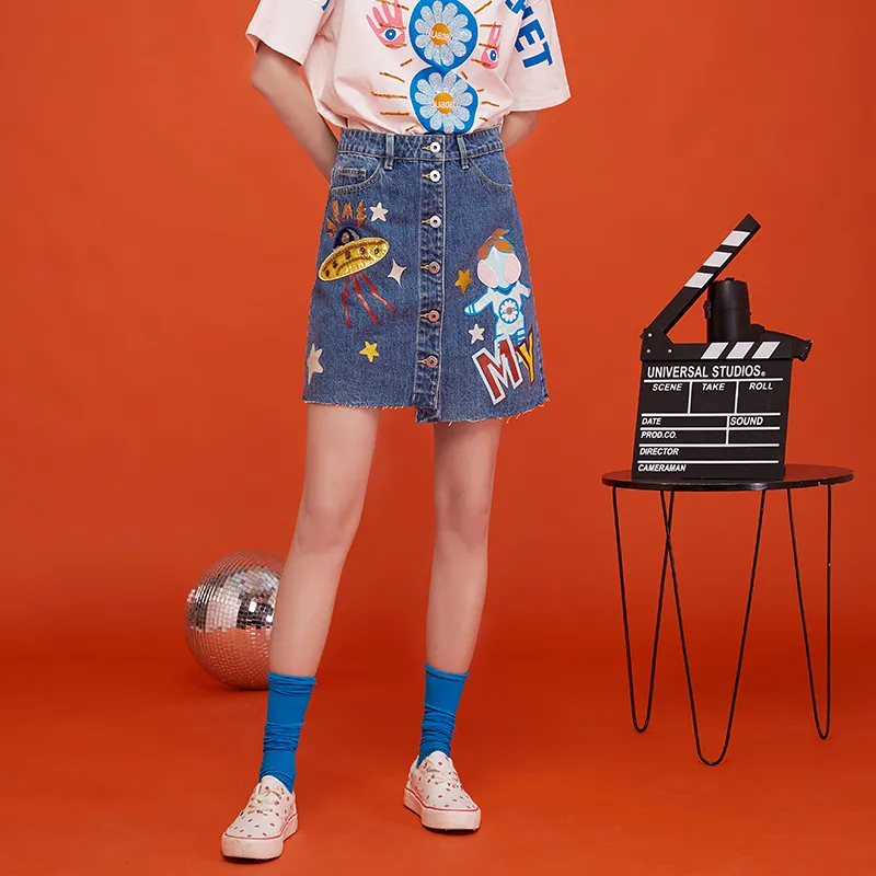 LALABOBO Cropped Skirt Dark Blue White-2