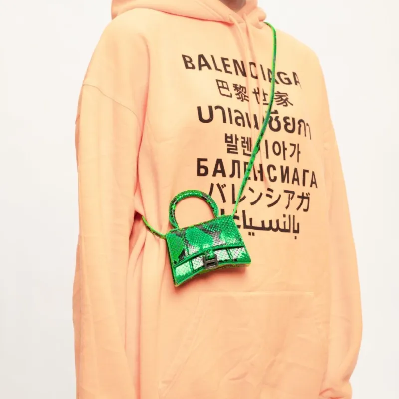 Balenciaga Hourglass Cow Leather Hourglass Bag Shoulder Bag Crossbody Bag Handbag Mini Women's Fluorescent Green/silver-4