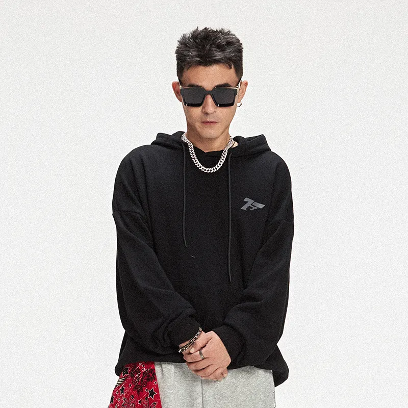 FORHUG Hooded Loose Fit Regular Sweatshirt Unisex Black-2