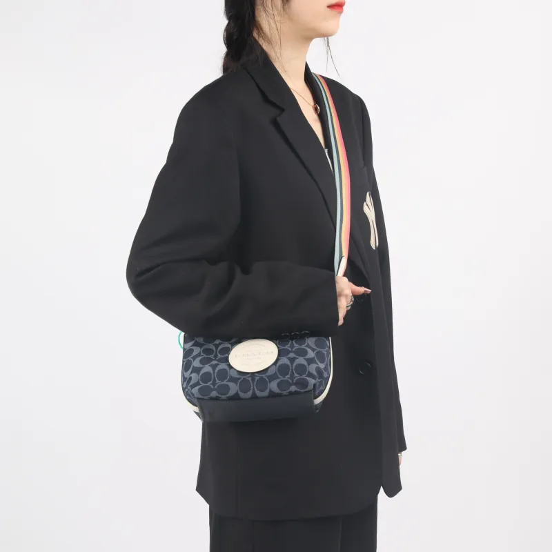 COACH Dempsey Fabric Leather Shoulder Bag Handbag Shoulder Bag Crossbody Bag Small Size Women's Blue Monogram-3