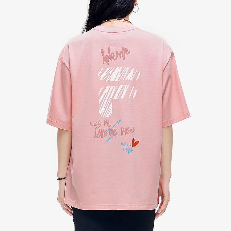 FILA FUSION Drop Shoulder Sleeve T Shirt Unisex Youth Pink-3