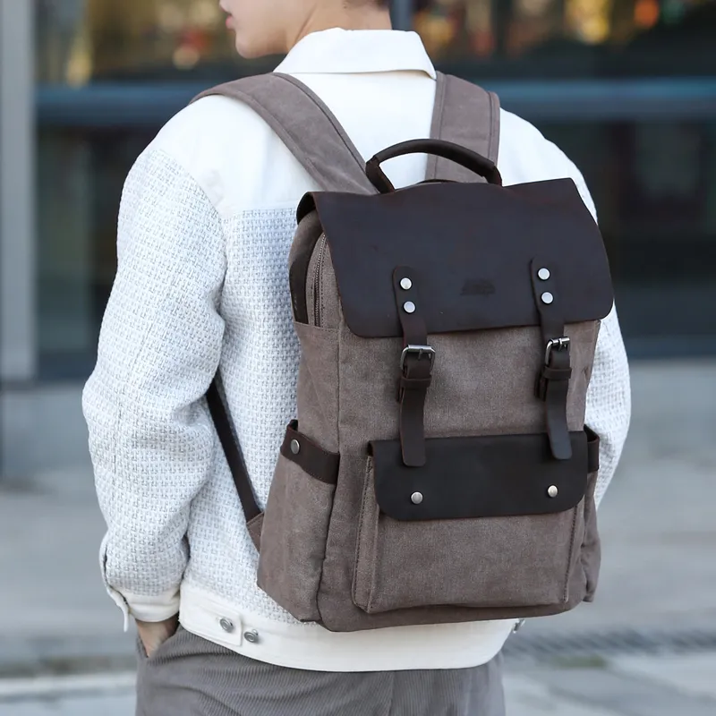 Slazenger Canvas Top Grain Cow Leather Backpack Regular Unisex Multicolor-5