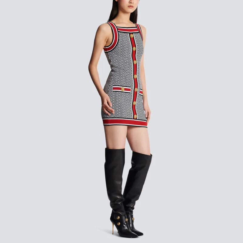 BALMAIN Monogram Sleeveless Knit Dress-3