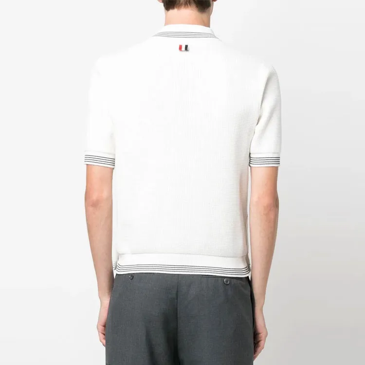 THOM BROWNE Stripe Detailed Knitted Polo Shirt-2