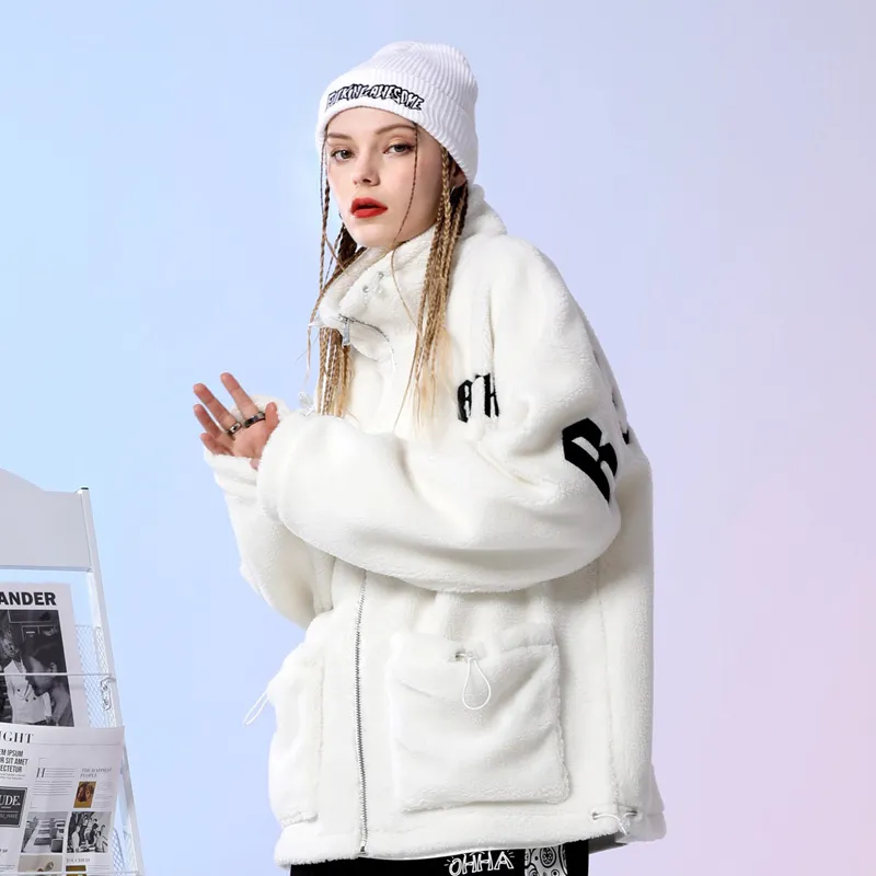 BTK Loose Fit Stand Collar Jacket Plush Coat Unisex-3
