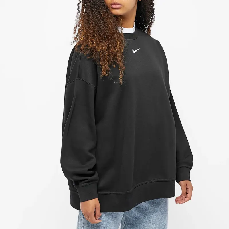 Nike Women's Over Oversized Fleece Crew Sweatshirt Black/White-3