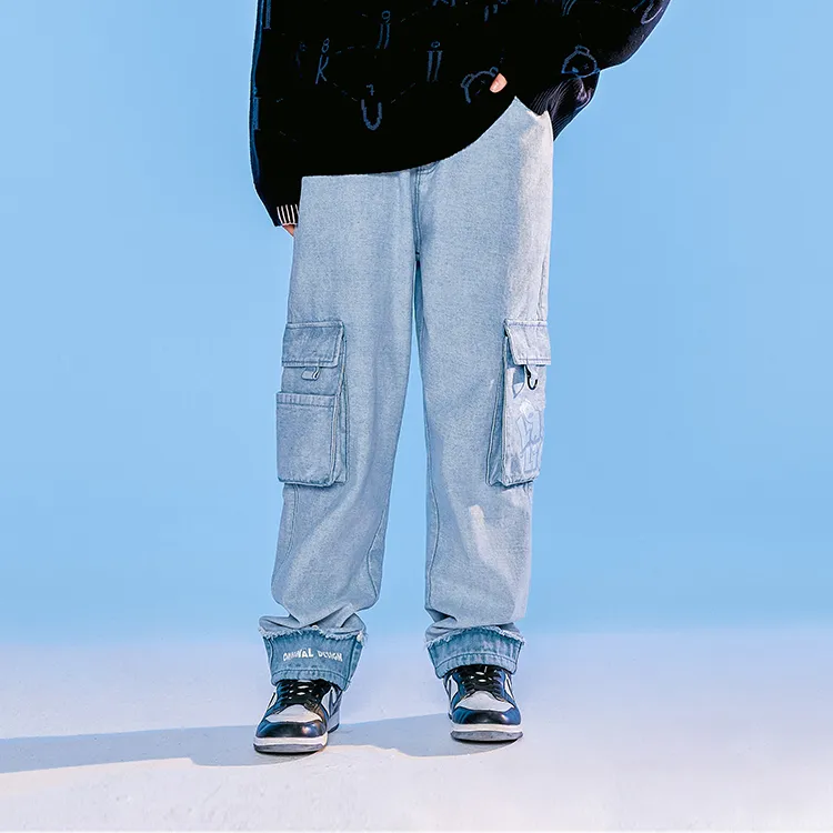 LAMLICKA Straight Jeans Unisex Light Blue-3