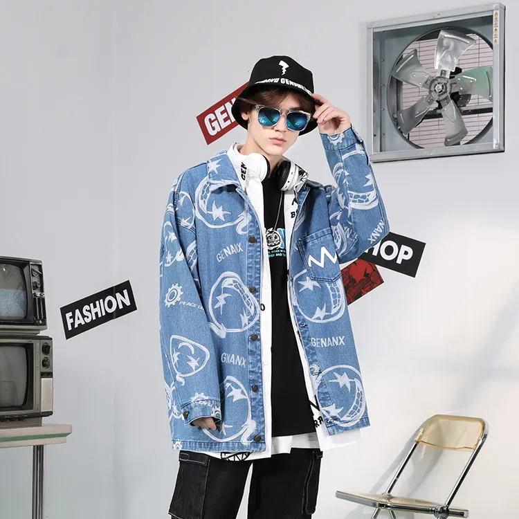 GENANX Loose Fit Denim Jacket Unisex Denim Blue-3
