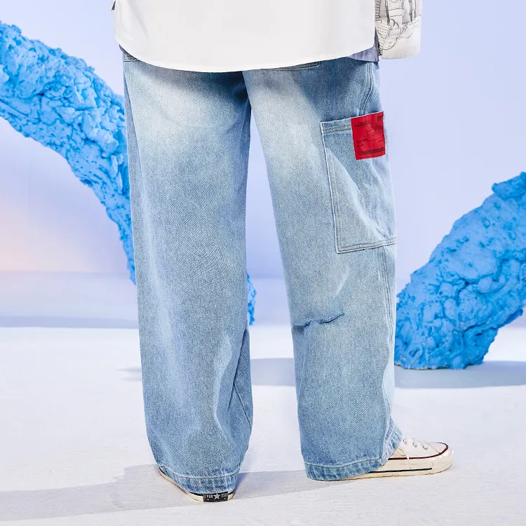 LAMLICKA Ripped Pants Jeans Unisex Blue-3