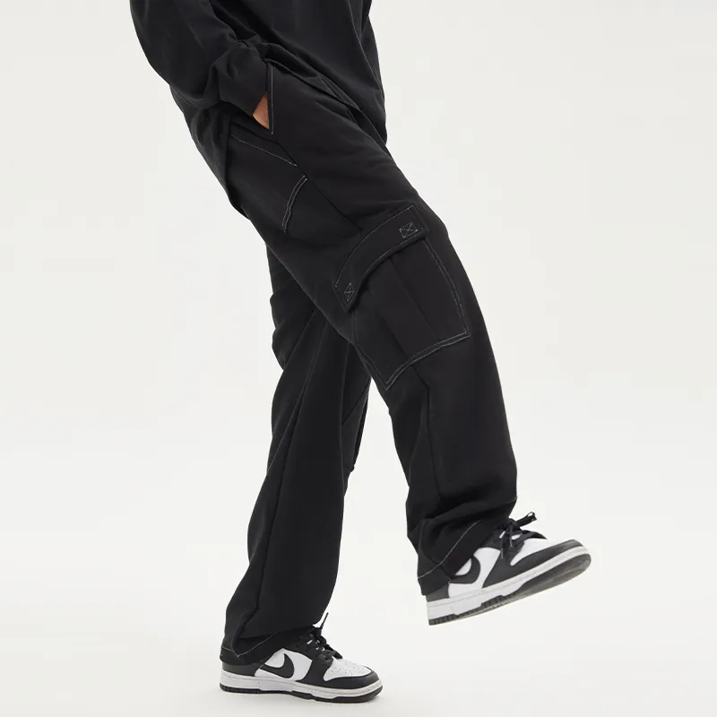 Phew Straight Thickened Casual Pants Unisex Black-2