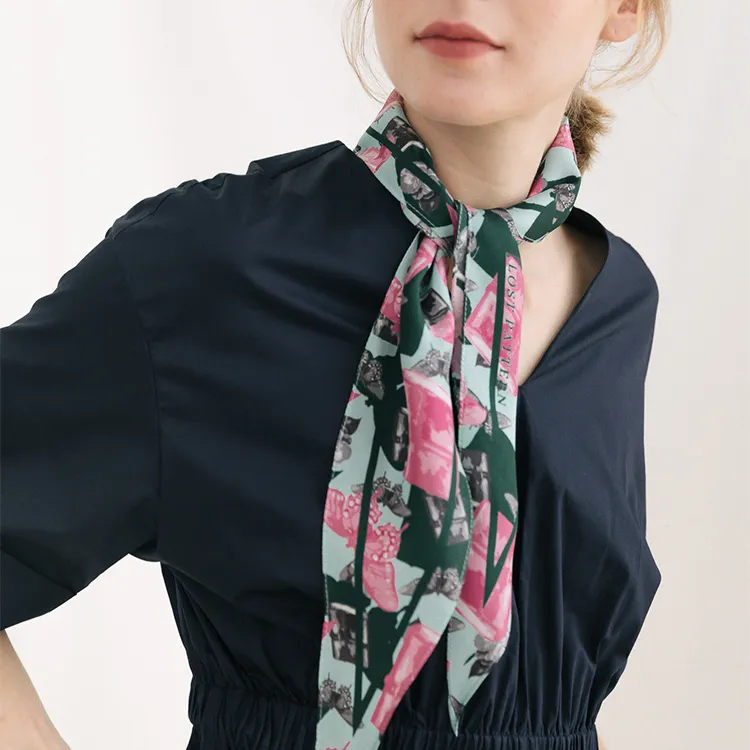 LOST PATTERN Silk Scarves Women's Blue Green/Pitch Black/Orange Yellow, Women's-2