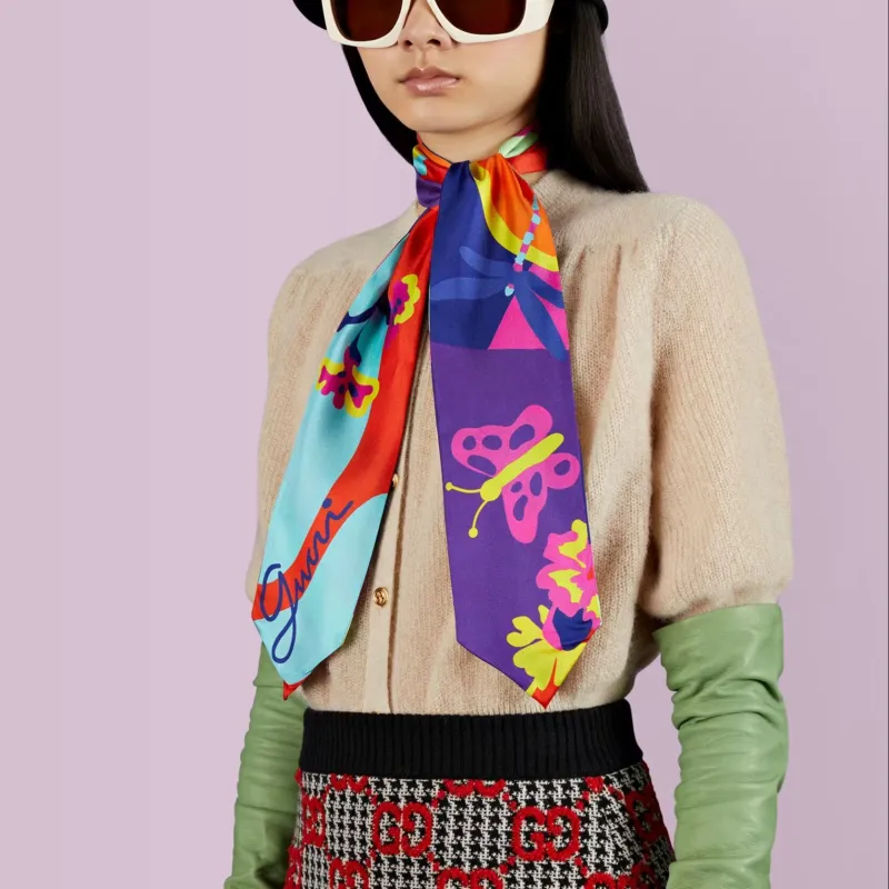 GUCCI Silk Scarves Women's Red-2