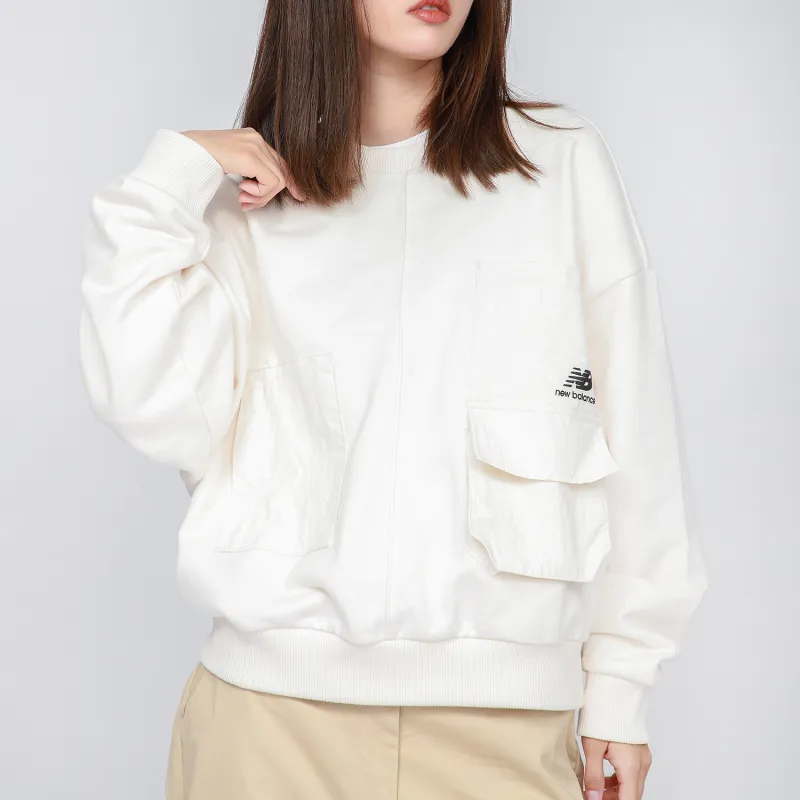 New Balance Crew Neck Loose Fit Sweatshirt Fall And Winter Spring Women's Ivory-2