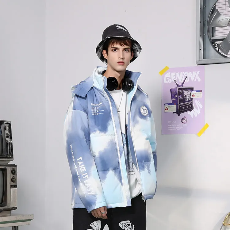 GENANX Gradient Cartoon Letter Detachable Hood Loose Fit Puffer Jacket Unisex-2