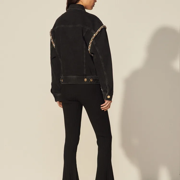 Sandro Crystal embellished Denim Jacket-2