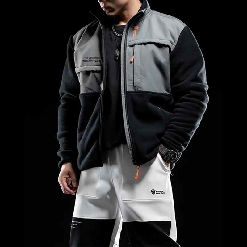 Monster Guardians Loose Fit Jacket Men's Black Gray Patchwork-4