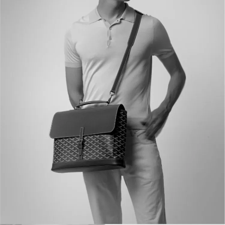 GOYARD Citadin Canvas With Leather Messenger Bag, Handbag, Briefcase Small Size Men's Black/Brown-4