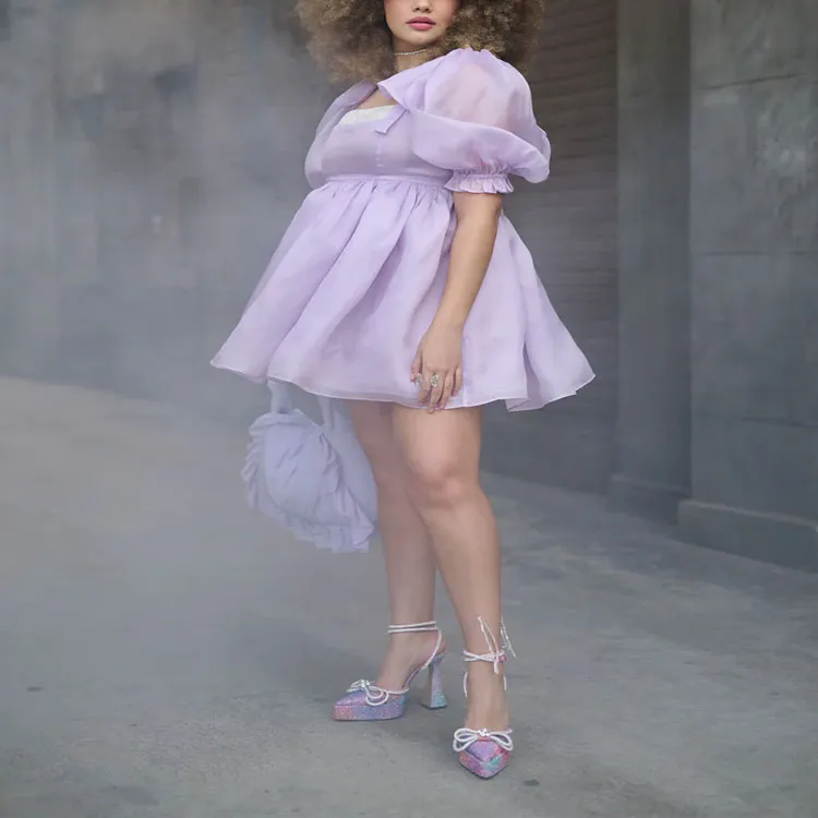 Selkie Short Sleeved Dresses Women's Light Purple-3