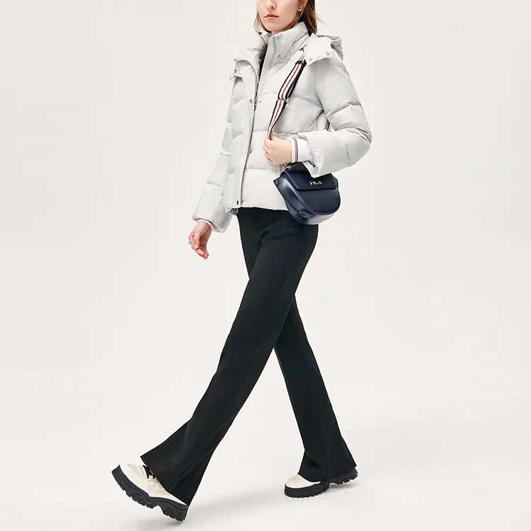 FILA Solid Color Detachable Hood Cropped Down Jacket Women's Bright Silver-2