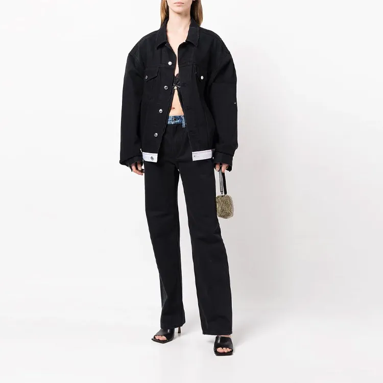 T By Alexander Wang Contrast Waistband Mid Rise Relaxed Straight Jean Black-1