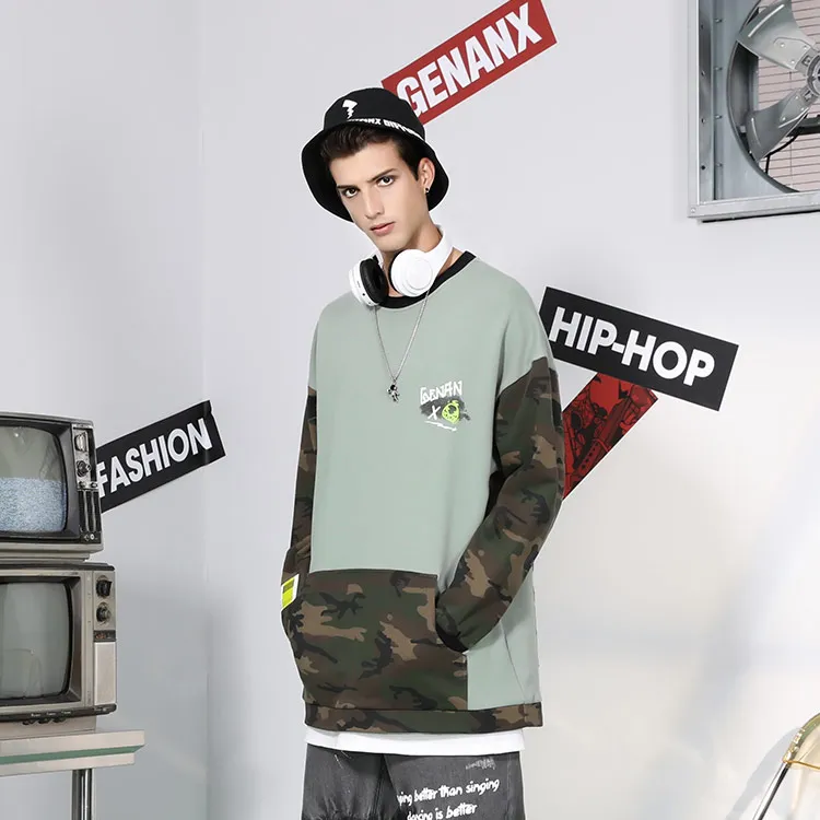 GENANX Crew Neck Loose Fit Regular Sweatshirt Unisex Pea Green-3