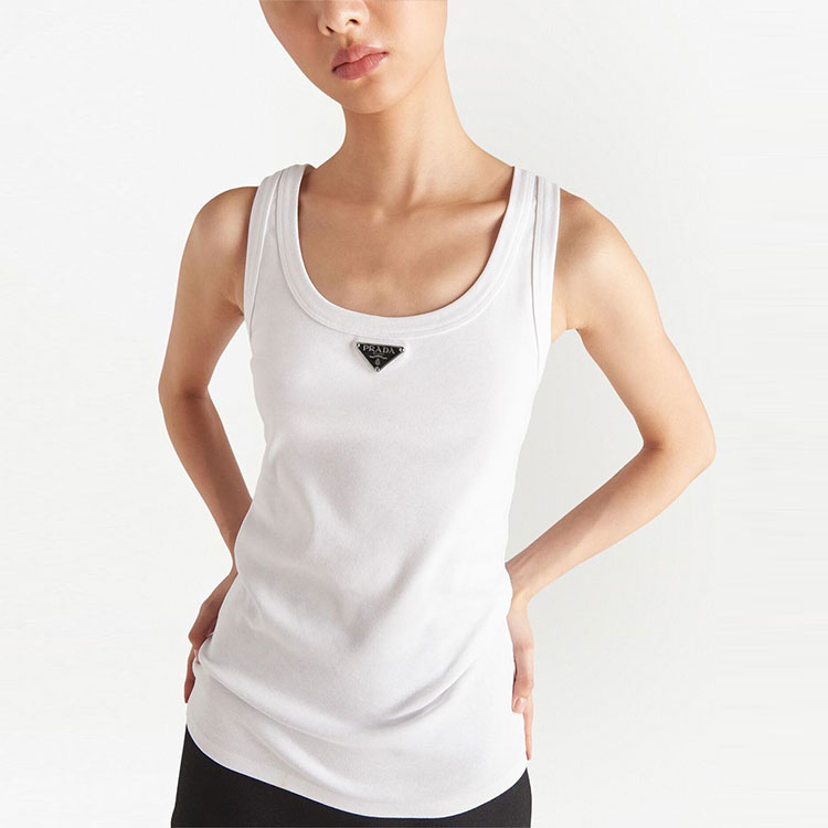 PRADA Ribbed Knit Jersey Tank White 36 - POIZON