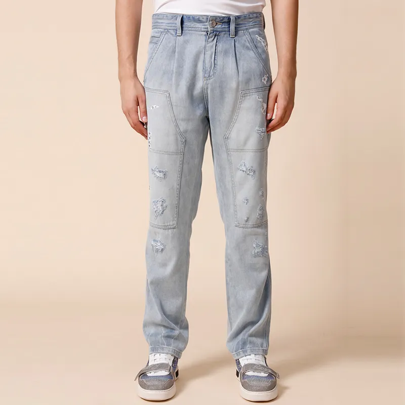 RARE SS22 Ripped Pants Jeans Men's Light Blue-3