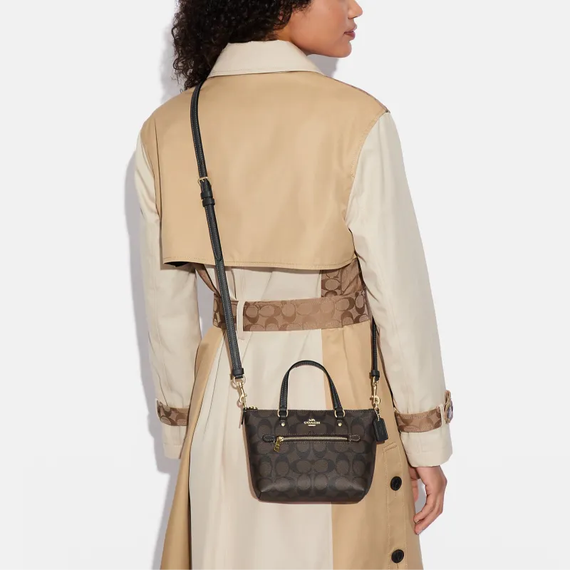 COACH Gallery Coated Canvas With Smooth Leather Handbag, Shoulder Bag, Crossbody Bag Trumpets Women's Brown & Black-3