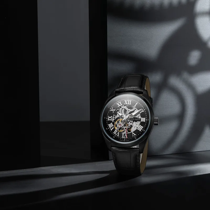 Sea Gull Edge Collection Automatic Mechanical Movement Genuine Leather Strap Watch Men's Watches Cut Out Dial-13