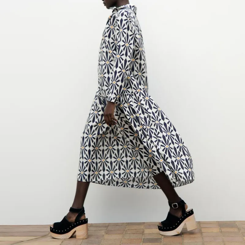 ZARA Long-Sleeved Dresses Women's Black/White-3