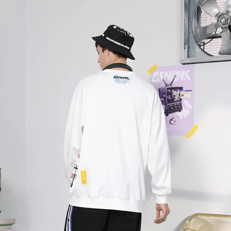 GENANX Crew Neck Loose Fit Heavyweight Sweatshirt Unisex White-3